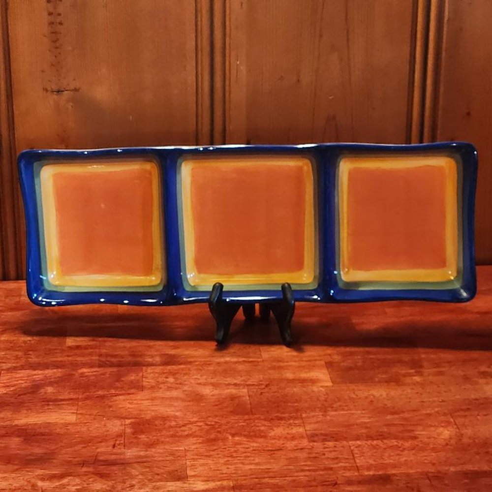 Colorful Ceramic 3 part Divided Snack/Relish/Fruit Snack Dish
